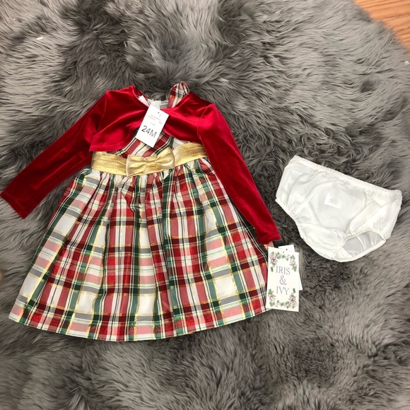 Iris & Ivy | Girl's Formal Plaid Holiday Dress | Red & Green | Size 24M - Picture 1 of 4